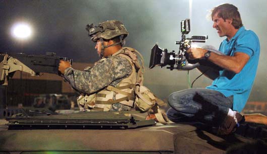 Michael Bay shooting a sequence with the U.S. Troops
