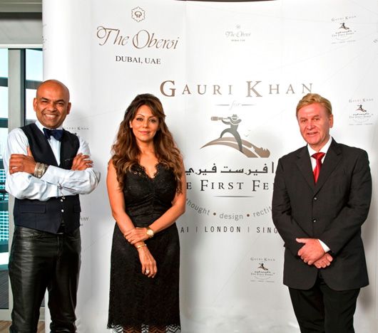 Prateek Chaudhry, Gauri Khan and Heinz Klier of First Ferry at the announcment