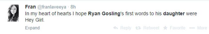 Ryan Gosling and Eva Mendes Baby Tweet
