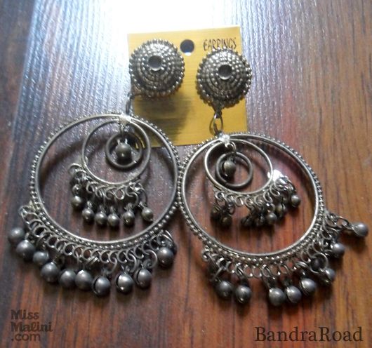 Indian jhumkas with antique-like finish from Riddhi on Hill Road for ₹120