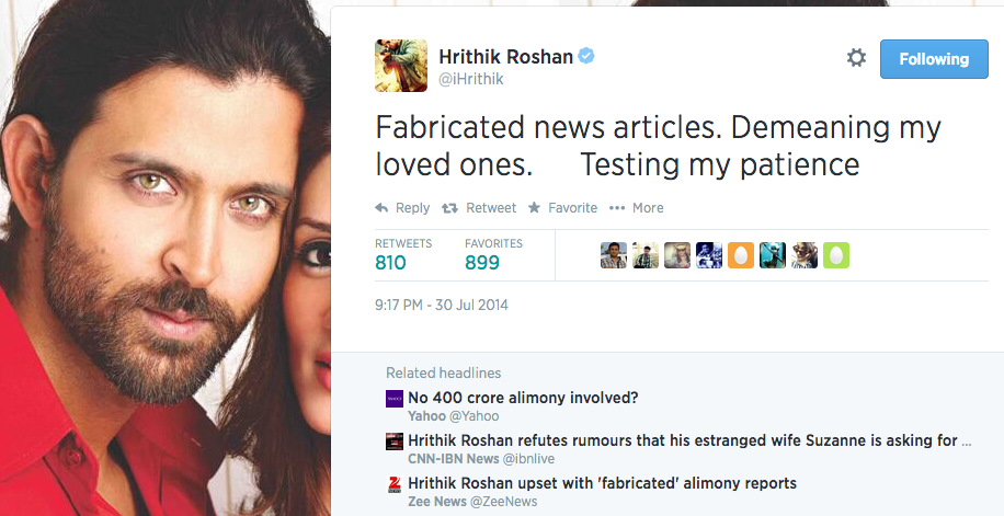 Hrithik Roshan Releases Angry Press Statement About Sussanne Roshan Rumours