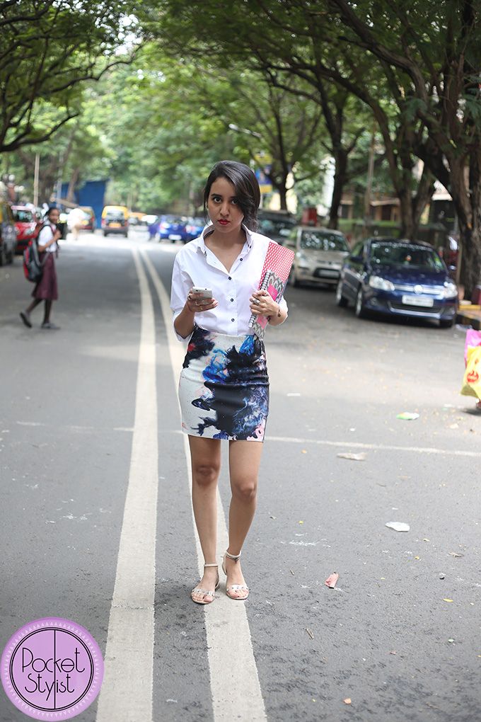 Shirt: Bombay Shirt Company, Skirt: Zara, Shoes: Thrifted, Notebook: Yogesh Chaudhary, Folder: PropShop24