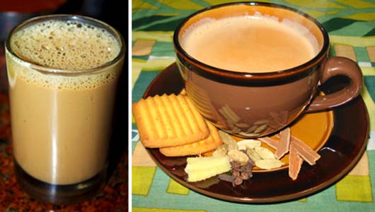Cutting chai and masala chai with biscuits