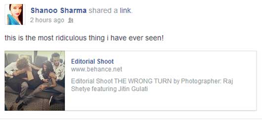 Yash Raj Film's Shanoo Sharma's Facebook status update.