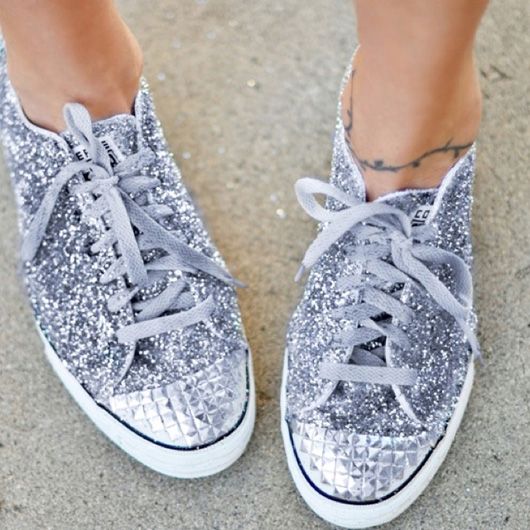 DIY Glitter and Studs on a pair of low-tops