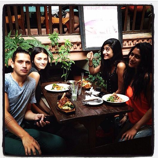 (l-r) Aquin, Mariia,Erika and Himarshaat a restaurant in Thamel, Nepal