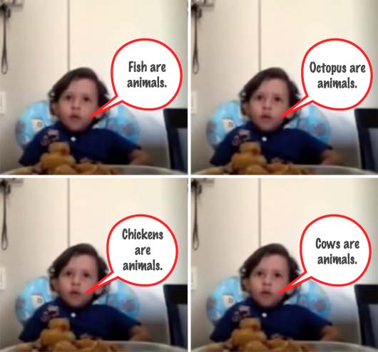 Cute kids tells mom about vegetarianism.