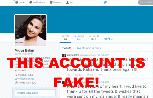 Fake Alert! Vidya Balan Is Not On Twitter!