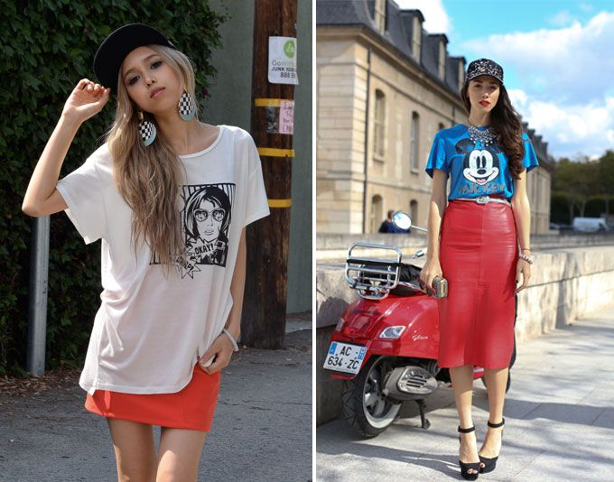 It's fun to wear your sold coloured tees and colour block them with skirts. These are some colour blocking inspirations to try on (Sourced | blog.shopkoshka.com & growzy-la.blogspot.com)