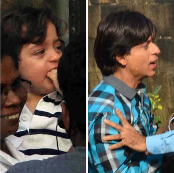 Baby AbRam Watches Daddy Shah Rukh Khan Shooting For Fan Outside Mannat!