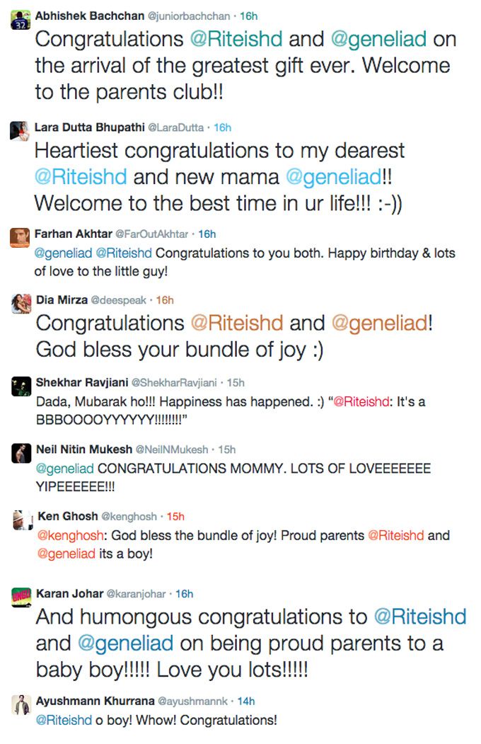 Celebs tweet for Riteish and Genelia