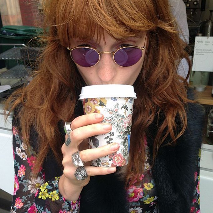 Hot coffee in a floral cup that matches the dress! (Pic: Florence Welch's  Instagram)