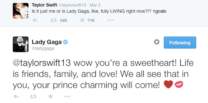 Taylor Swift and Lady Gaga (Source: Twitter/@ladygaga)