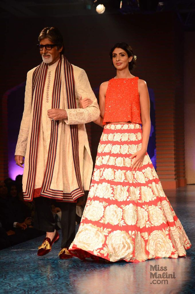 Amitabh Bachchan and Shweta Bachchan-Nanda in Manish Malhotra for #Mijwan2015