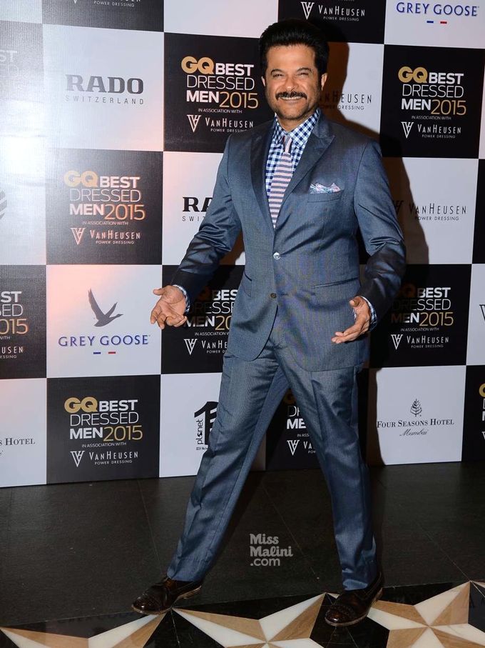 Anil Kapoor in Hugo Boss, Thomas Pink and Brooks Brothers at the 2015 GQ Best Dressed Party (Photo courtesy | Viral Bhayani)