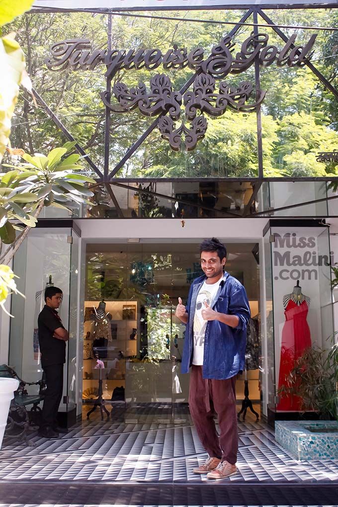 MissMalini's Head Stylist, Marv checks out Turquoise & Gold's summer '15 collection at their store.