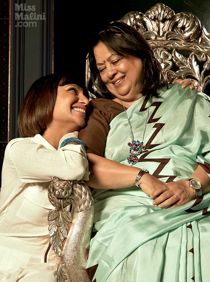 MissMalini & her mom wearing Payal Khandwala & Swarovski