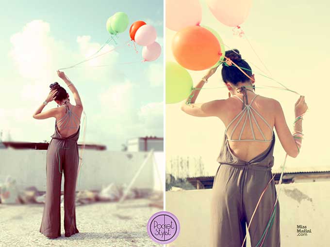 Pocket Stylist wearing a jumpsuit by ANGL and bralet from Free People