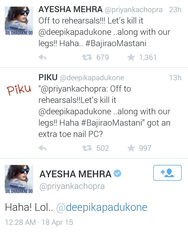 Priyanka Chopra and Deepika Padukone's Twitter conversation