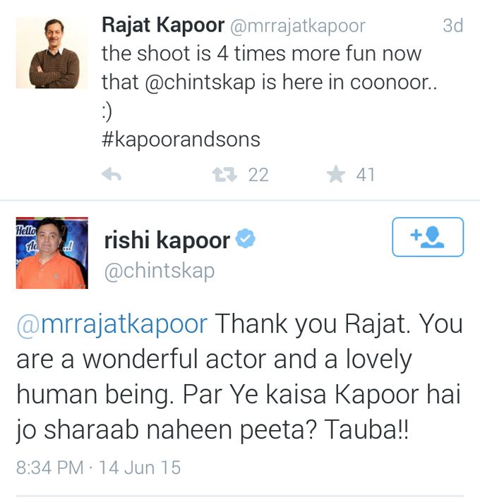 Rishi Kapoor and Rajat Kapoor's tweets