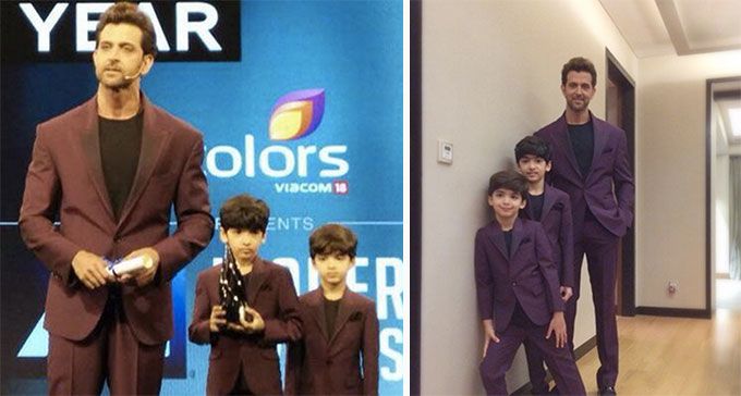 Aww! These Adorable Pictures Of Hrithik Roshan Receiving An Award With His Sons Will Make Your Monday Morning.
