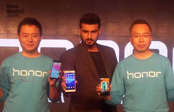 George Zhao, Arjun Kapoor, Allen Wang at Honor Phone Launch In Delhi