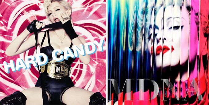 Hard Candy and MDNA cover art.