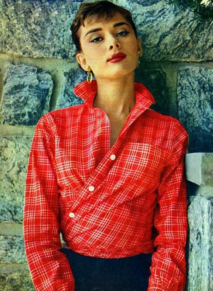 Audrey Hepburn looking effortless in her Wrap and Tuck button down. Pic:  famousicons.tumblr.com