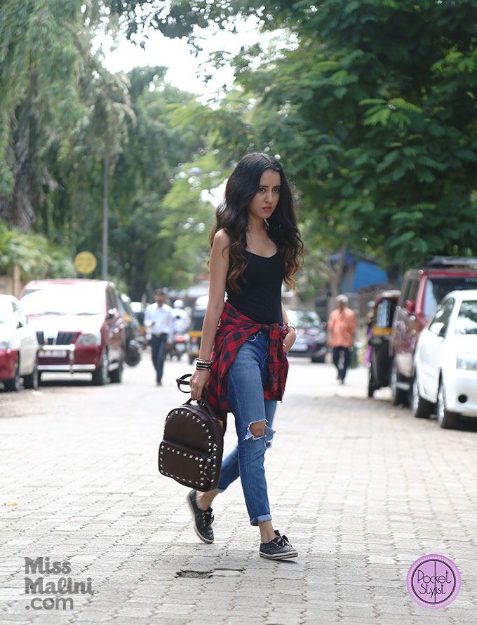 Pocket Stylist in a tank, shirt from Forever 21, jeans from Topshop, backpack from Koovs and sneakers from Keds