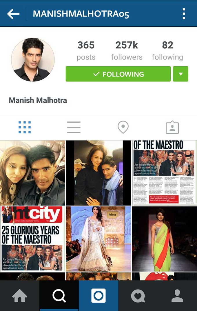 Manish Malhotra's Instagram page