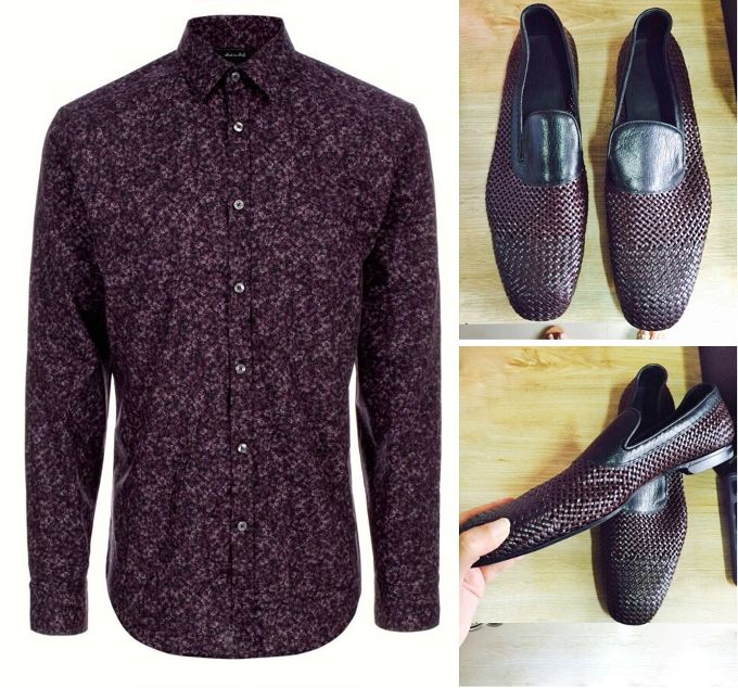 Paul Smith ‘Stone Floral’ print shirt and Bottega Veneta contrast woven slippers