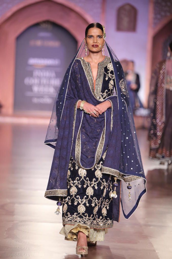 Reynu Tandon Couture 2015 Collection - Navy velvet suit with embroidered dupatta