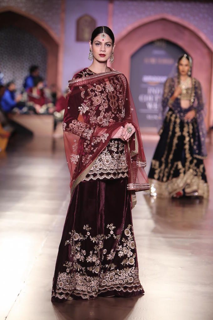 Reynu Tandon Couture 2015 Collection - Floral embroidered wine sharara suit
