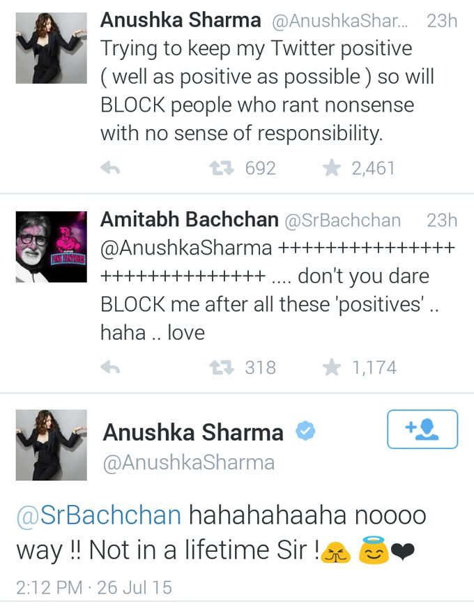 Anushka Sharma and Amitabh Bachchan's Twitter conversation