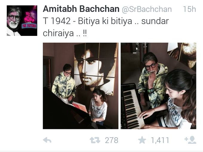 Amitabh Bachchan with his granddaughter Navya | Source: @SrBachchan Twitter |