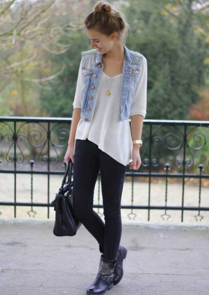 Seeveless denim jackets are also a great option when you need to layer. Pic: bloglovin.com
