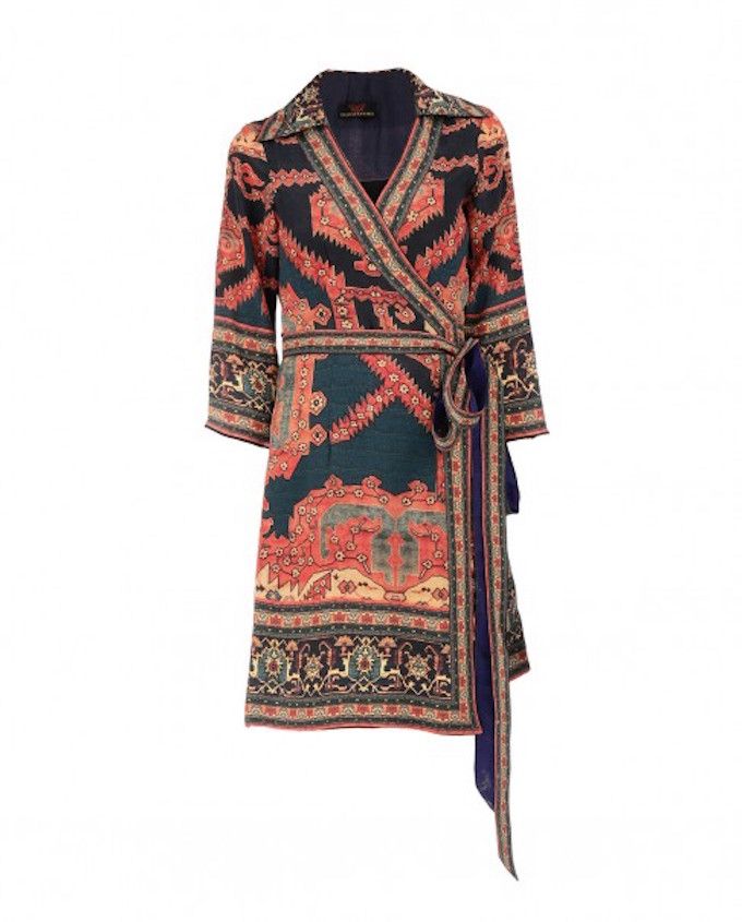 Rajdeep Ranawat Wrap Dress with Multicolor Moroccan Prints