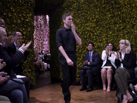 Raf Simons taking a much-deserved bow after the incredible Dior Autumn 2012 Couture show