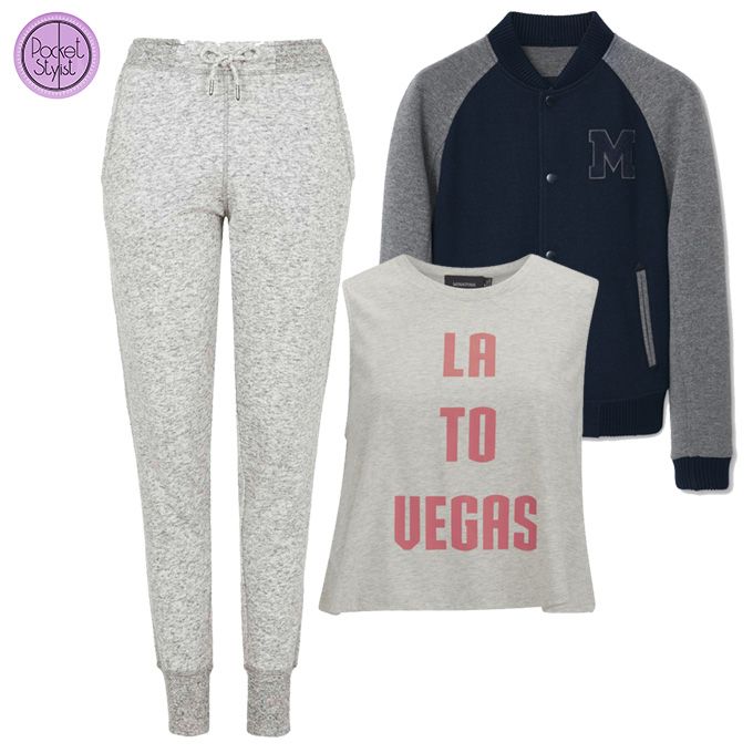 A varsity jacket and joggers are perfect in-flight outfits!