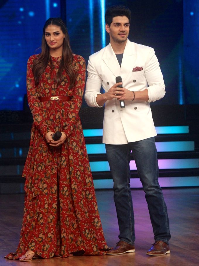 Sooraj Pancholi in BO Square jacket, Koovs t-shirt, Tom Tailor jeans from Jabong.com, The Bro Code pocket square, Acmeshka bracelets and Dune shoes during Hero promotions on the sets of Dance India Dance