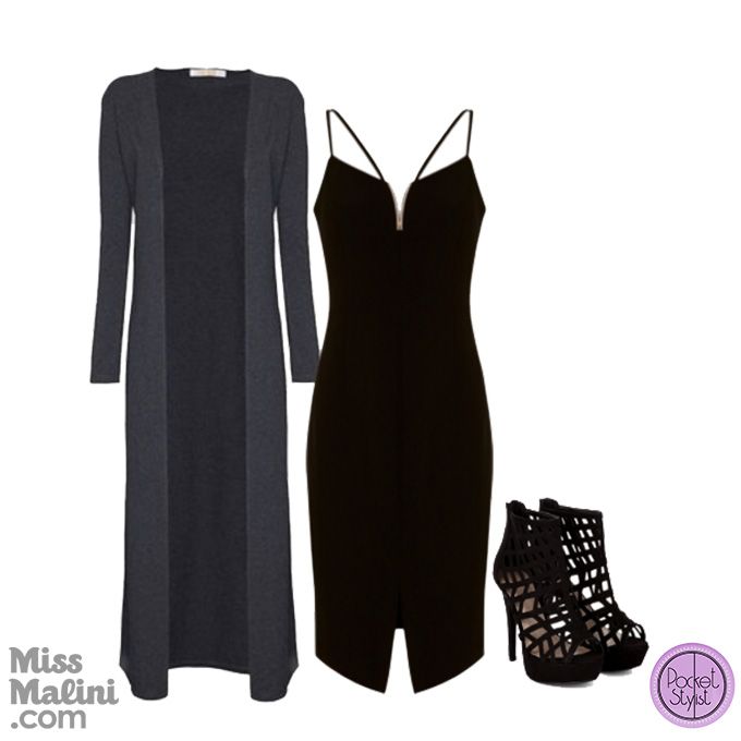For a night out, wear your short dress with a floor length cardigan