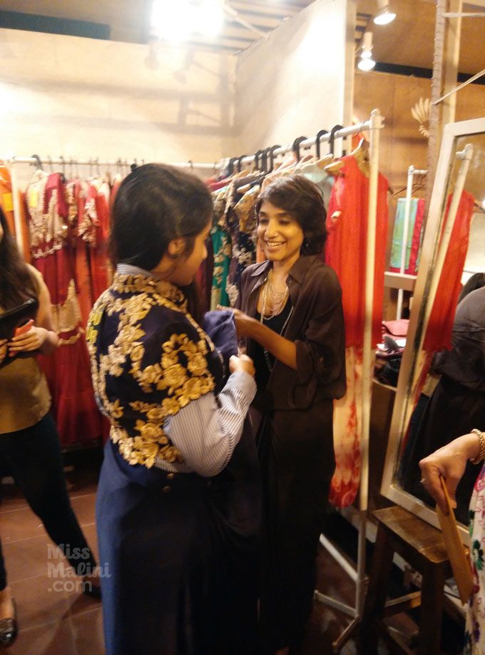 Nupur Kanoi in a candid moment with a shopper at her stall at #TheIndiaStory