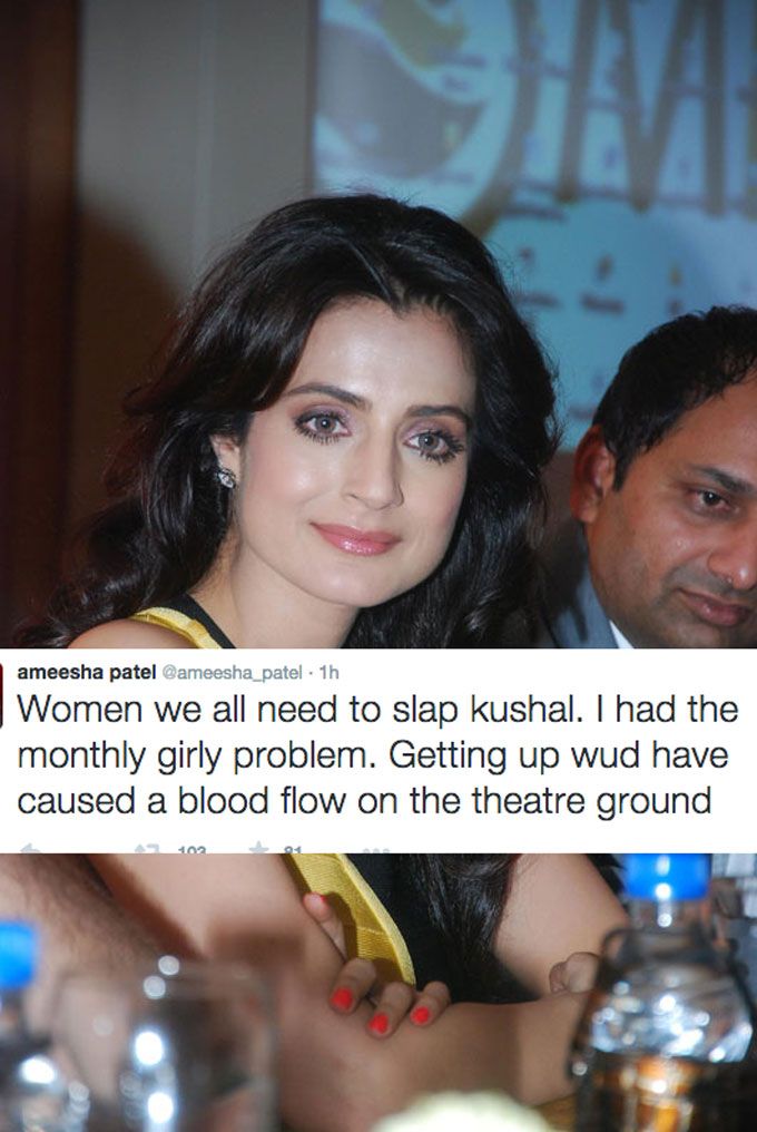 Twitter Meltdown: Kushal Tandon “Forces” Ameesha Patel To Talk About Her Period!