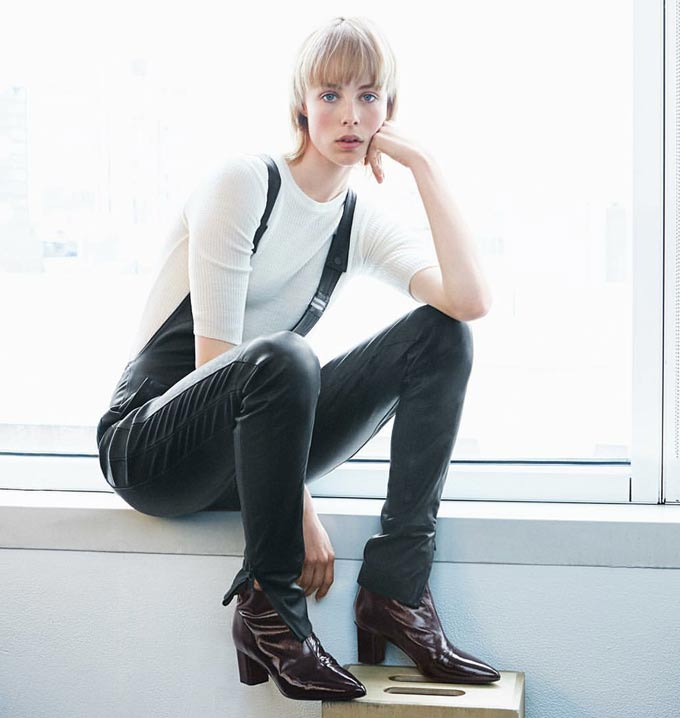 Skinny over-alls with ox blood patent leather boots (Pic: @ediebcampbell on Instagram)