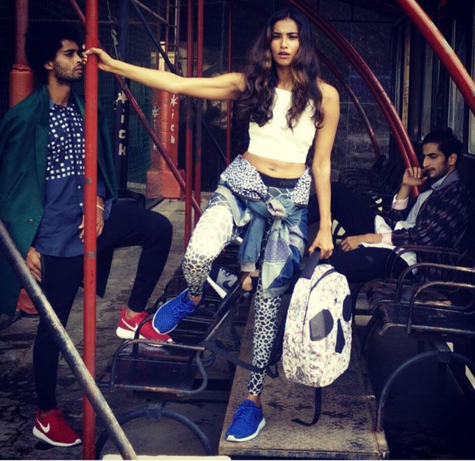 Showing a gangsta side in a shoot for Homegrown.(source: @nidhisunil on Instagram)