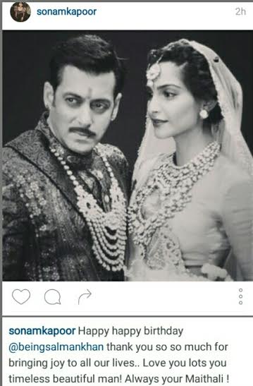 Sonam Kapoor's Instagram post on Salman Khan's birthday