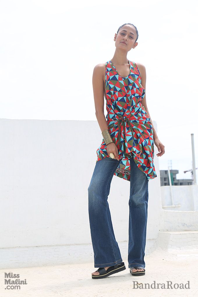 Baggy dress + Flared denims = perfection!