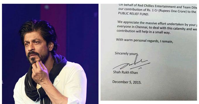 Shah Rukh Khan Donates Rs 1 Crore To The Chennai Flood Relief – Here’s His Letter To The CM!
