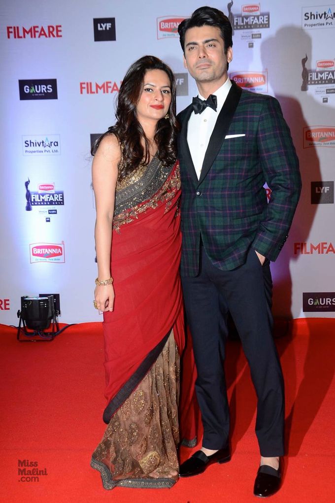 Sadaf and Fawad Khan, in Brooks Brothers, Paul Smith, Camessi, Vanity Homme and Christian Louboutin, at the 2016 Filmfare Awards (Photo courtesy | Viral Bhayani)