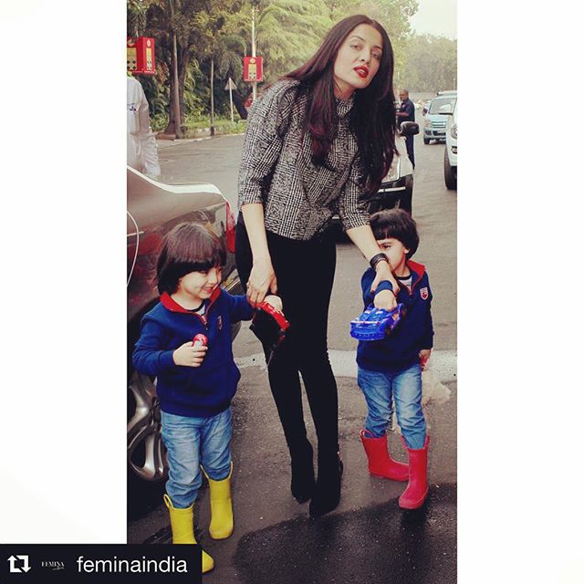 Celina Jaitly with her kids | Source: Femina Instagram |